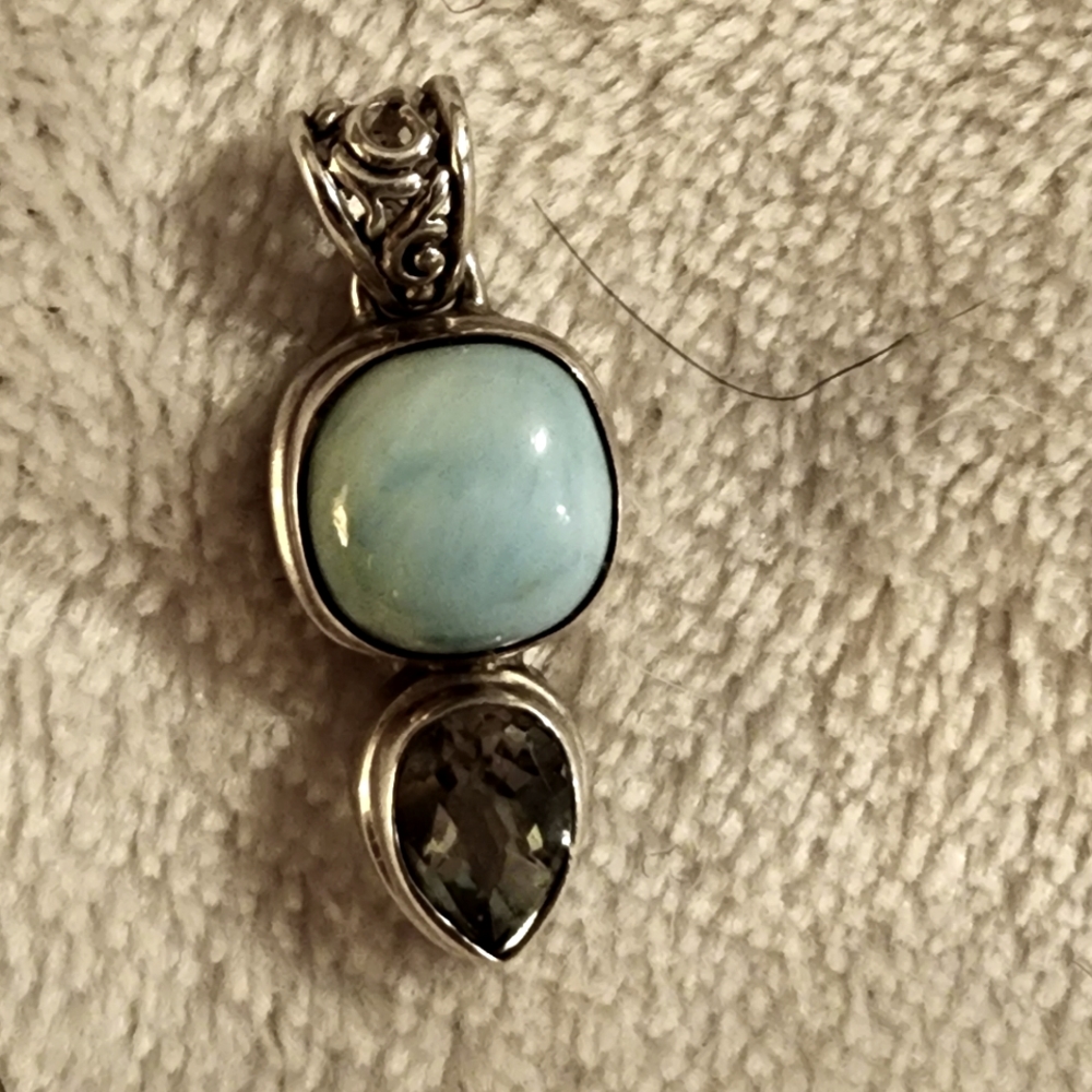 Larimer and smoky quartz pendant